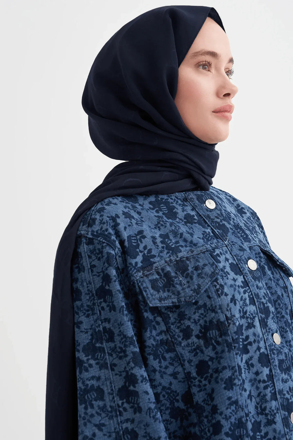 Monogram Pattern Liora Lyocell/Cotton Scarf Dark Navy