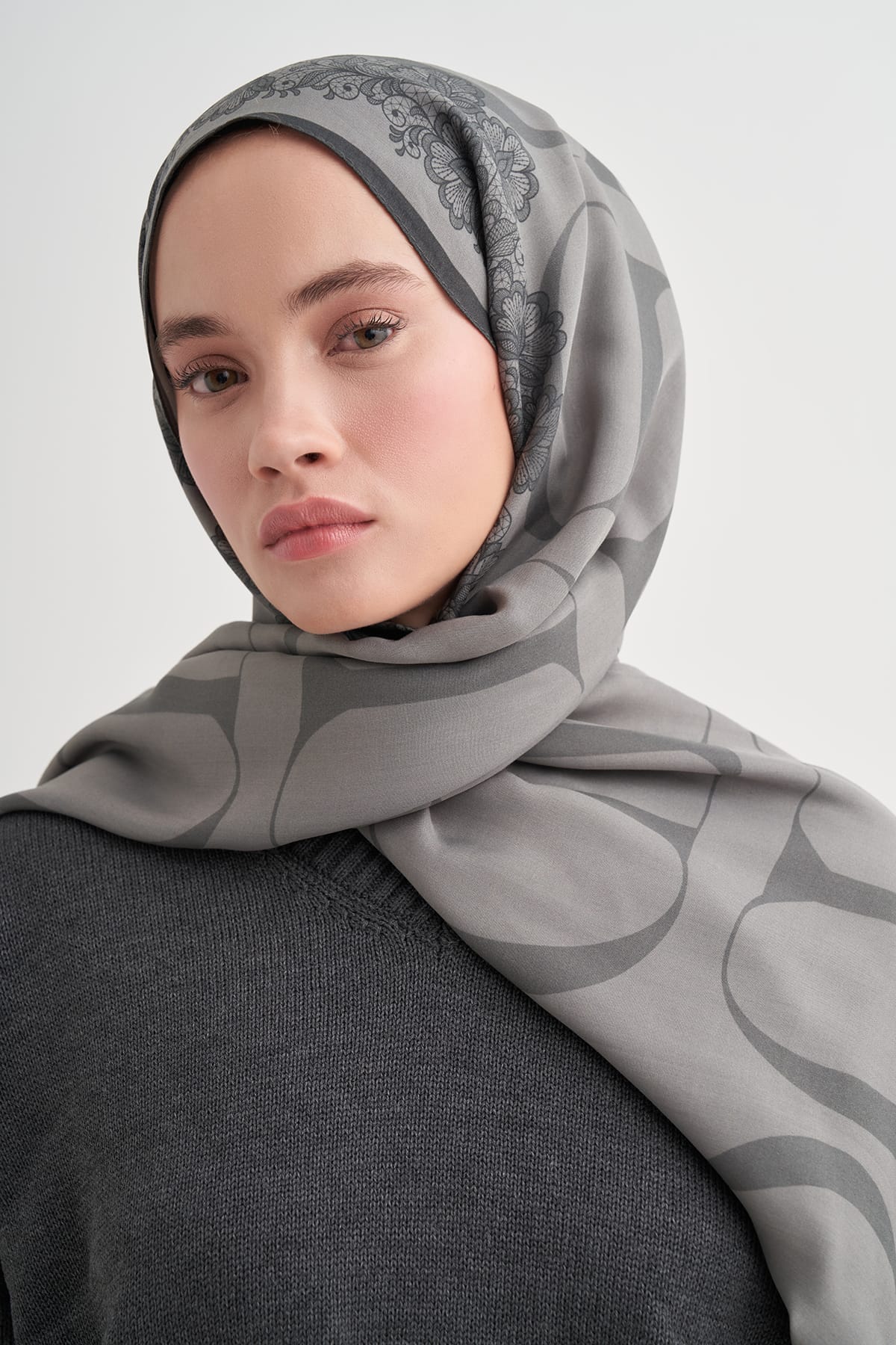Floral Monogram Viscose/Rayon Scarf Gray