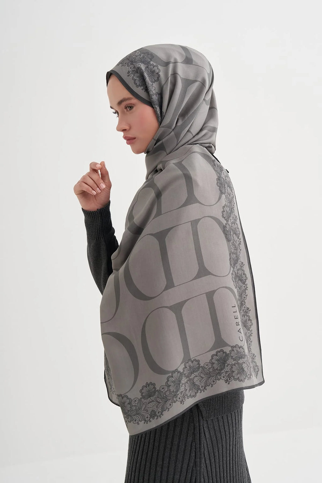 Floral Monogram Viscose/Rayon Scarf Gray