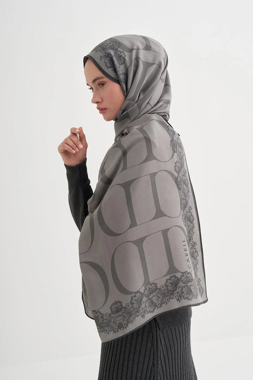Floral Monogram Viscose/Rayon Scarf Gray