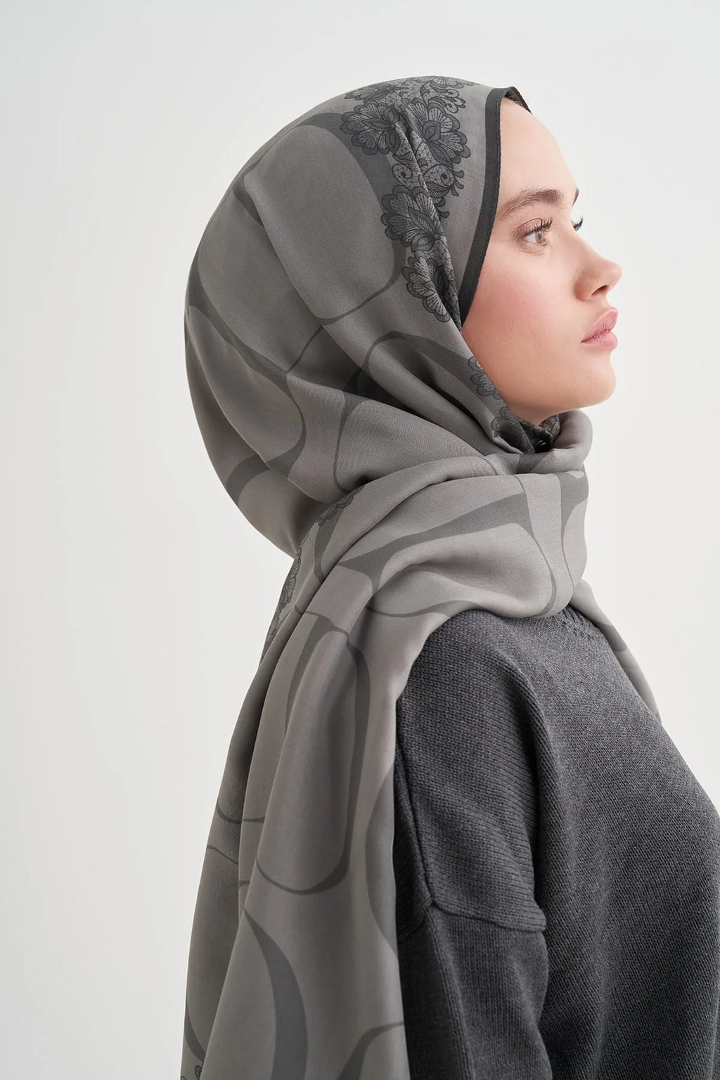 Floral Monogram Viscose/Rayon Scarf Gray