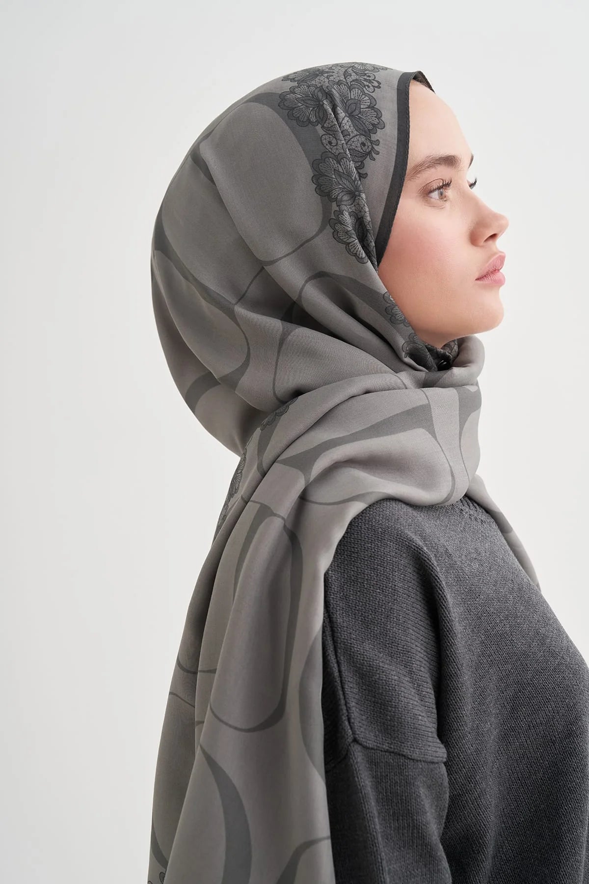 Floral Monogram Viscose/Rayon Scarf Gray