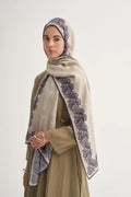 Floral Monogram Viscose/Rayon Scarf - Latte