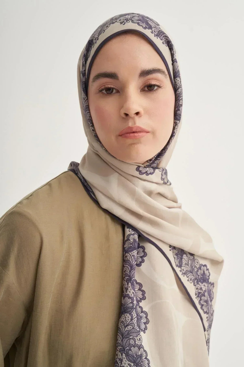 Floral Monogram Viscose/Rayon Scarf - Latte
