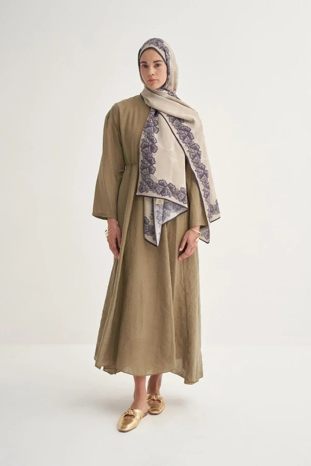 Floral Monogram Viscose/Rayon Scarf - Latte