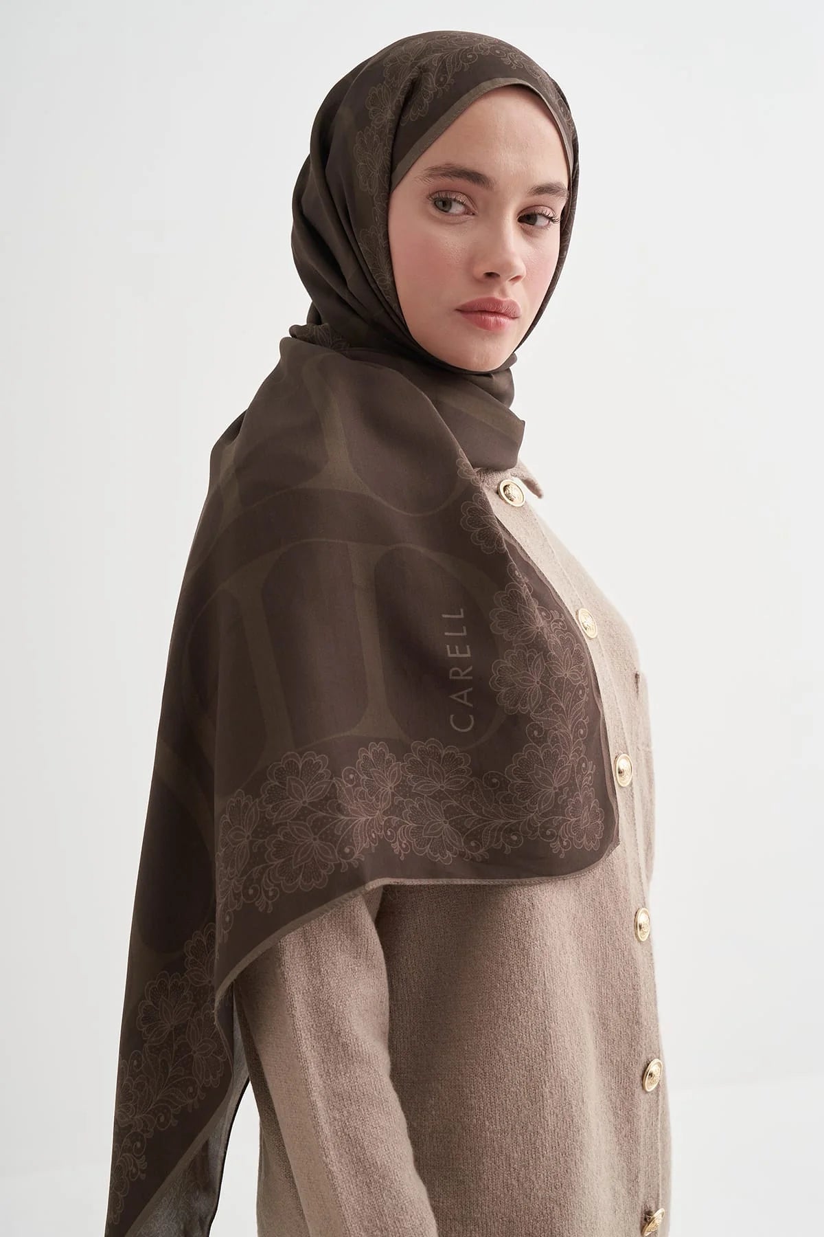 Floral Monogram Viscose/Rayon Scarf Soft - Brown