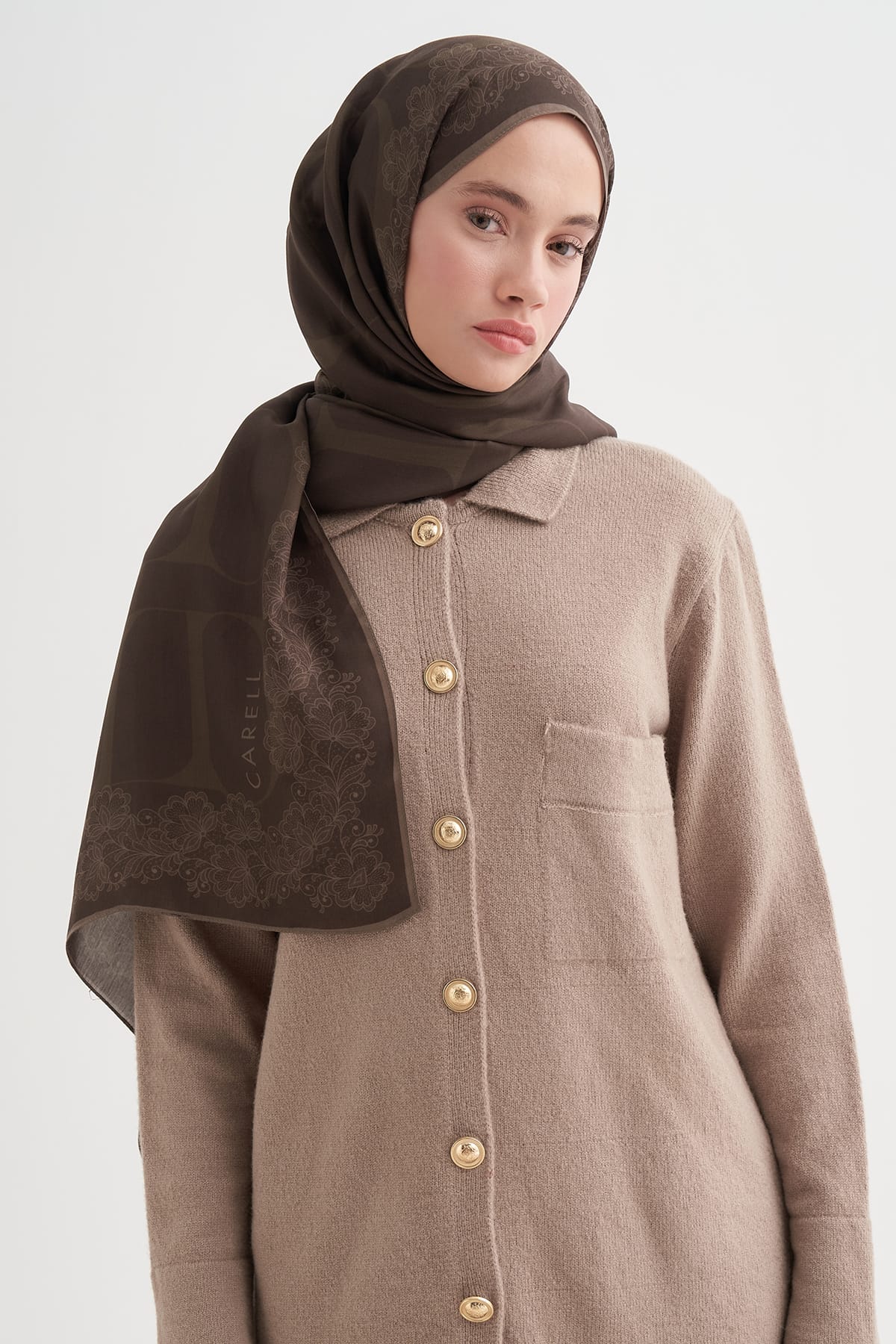 Floral Monogram Viscose/Rayon Scarf Soft - Brown