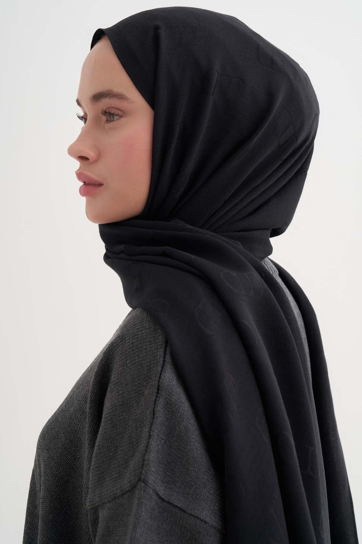 Monogram Pattern Liora Lyocell/Cotton Scarf Black