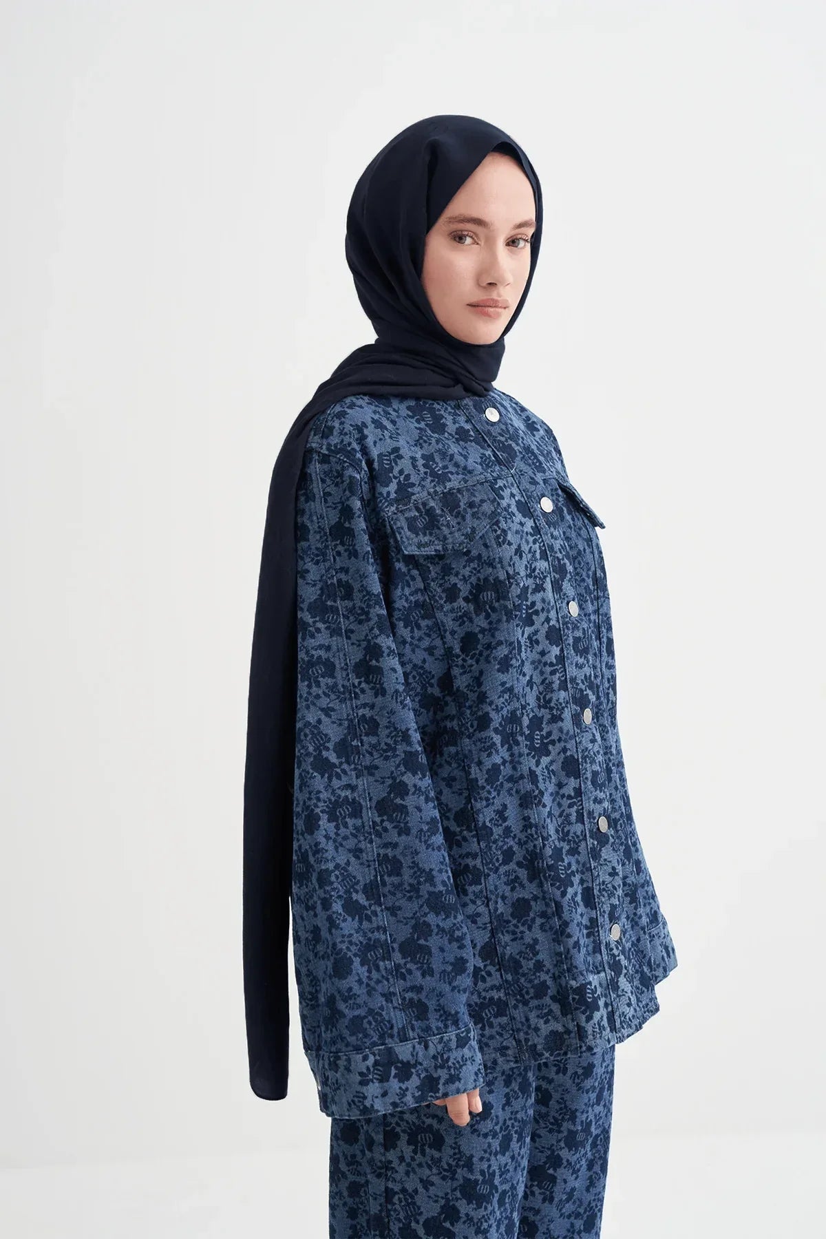 Monogram Pattern Liora Lyocell/Cotton Scarf Dark Navy