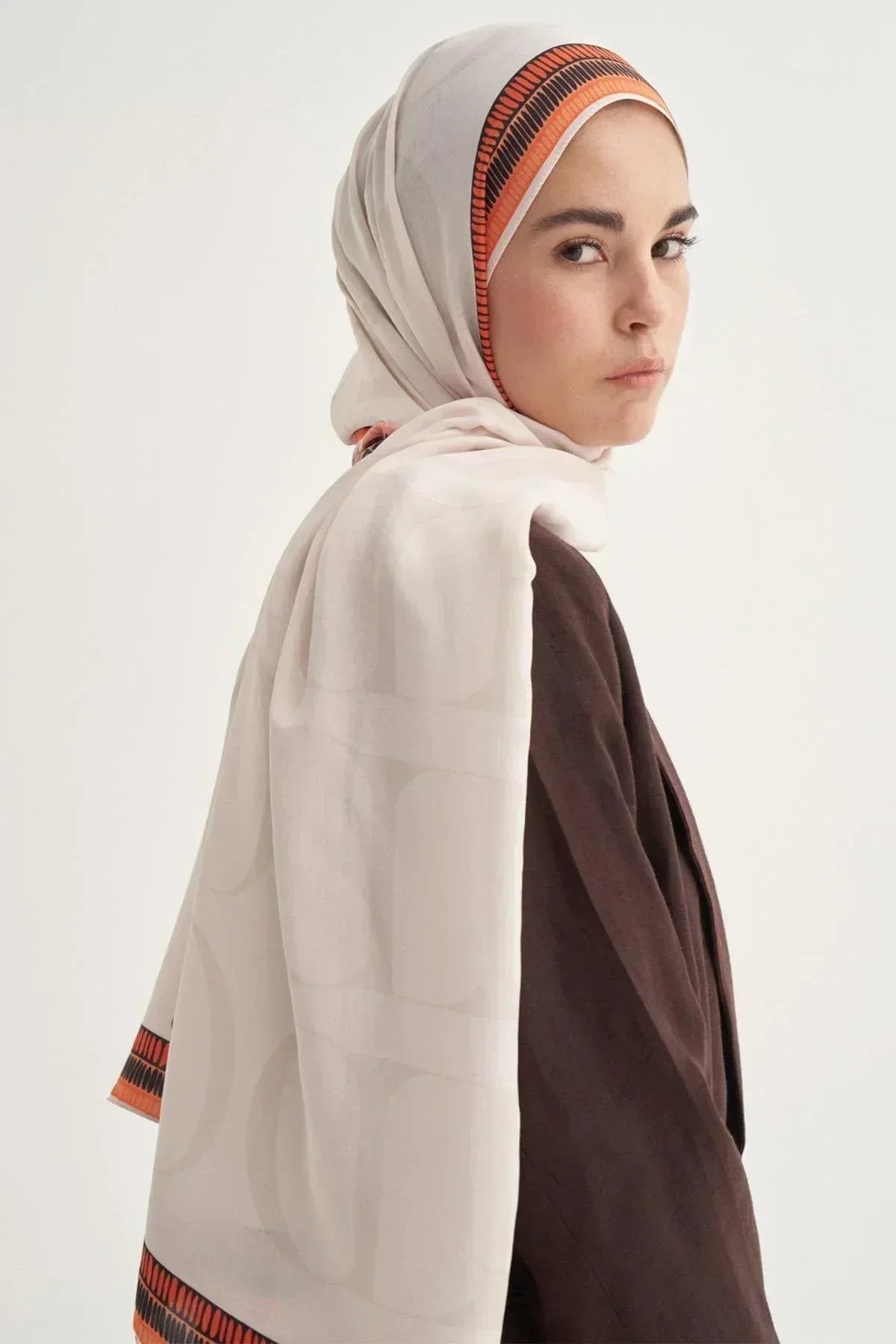 Side Monogram Viscose/Rayon Scarf - Cream