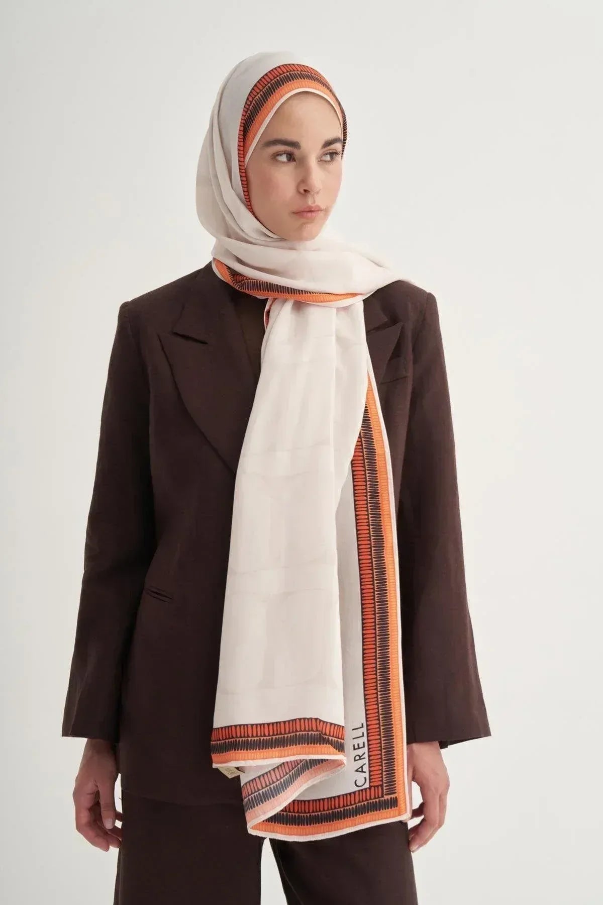 Side Monogram Viscose/Rayon Scarf - Cream